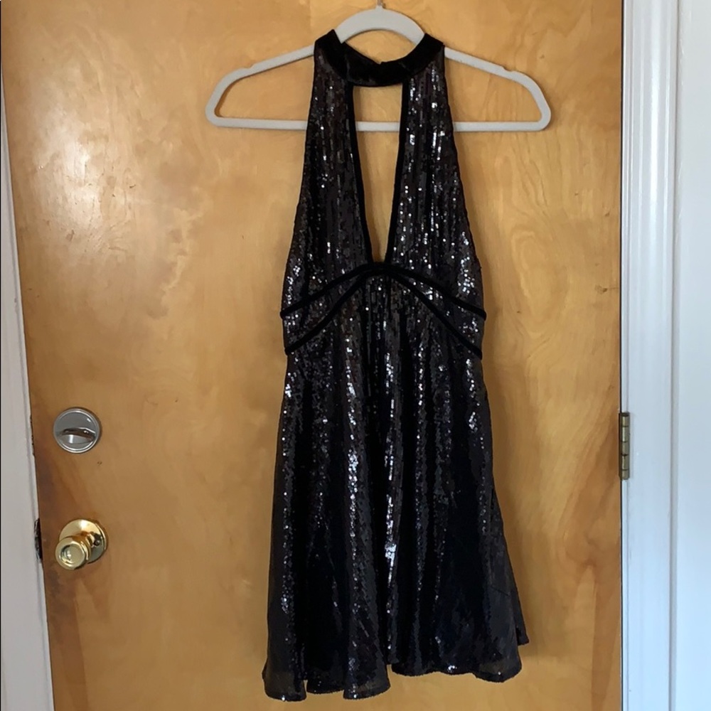 Free People Black Sequin Halter Dress